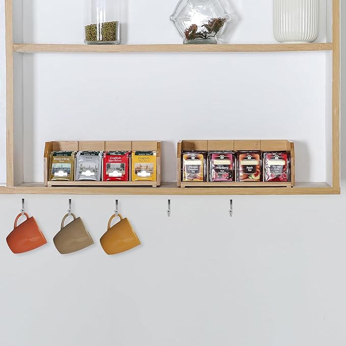 2-Layer Stackable Bamboo Tea Bag Organizer Storage Holder & Rack - Wooden Tea Box Containers - Stand for Countertop or Cabinet