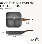 SENSARTE Nonstick Divided Grill Pan for Stove Tops, 3-Section Versatile Breakfast Grilling Pan, Durable Square Grill Skillet, Steak Griddle Pan, PFOA, PFOS, APEO Free, Induction Compatible, 9.5 Inch