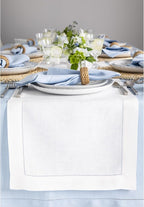 Solino Home Linen White Table Runner 48 Inches - Classic Hemstitch, 100% Pure Linen Coffee Table Runner 14 x 48 Inch Ideal for Dresser Tables - Summer, Fall, Autumn, Halloween