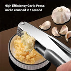 Garlic Press Stainless Steel, Easy Cleaning Kitchen Garlic Mincer & Crusher with Garlic Peeler Tube and Scraper, Heavy Duty Metal Ginger Press, Easy Squeeze, Dishwasher Safe