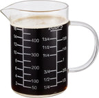 Ackers Mirror Etching Scale Glass Measuring Cup-[Insulated handle | V-Shaped Spout]-Made of High Borosilicate Glass Measuring Cup for Kitchen or Restaurant, Easy to Read, 500 ML (16 Oz, 2 Cup)