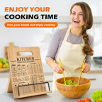 Bamboo Cookbook Stand for Kitchen Counter, Recipe Book Holder with Measurement Conversion Chart, Adjustable Cookbook Holder, Essential Accessories for Holding Cookbooks