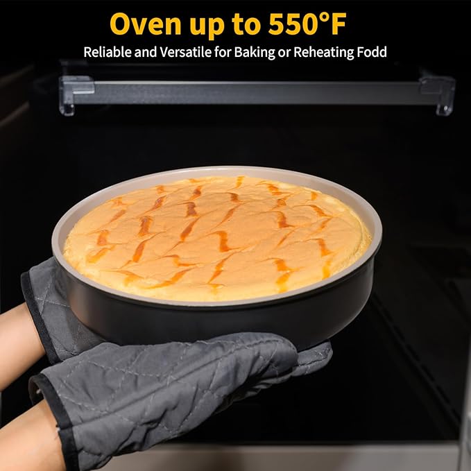 9.5 Inch Round Cake Pan,Cast Aluminum Bakeware Ceramic Nonstick for Cake Baking,Oven and Dishwasher Safe(Black)