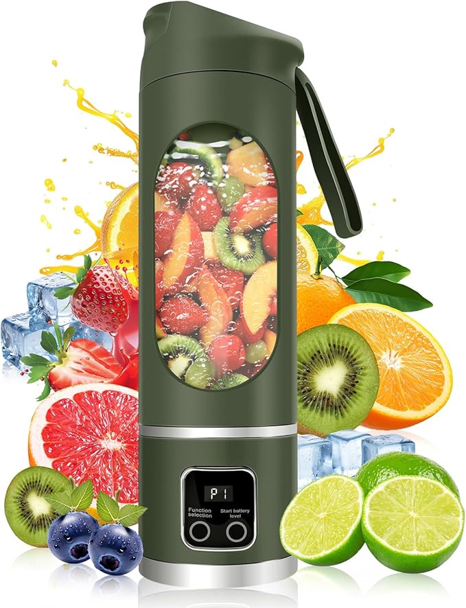 Portable Blender Personal Electric USB，500ML Portable juicer Shakes and Smoothies Blender，Small Blenders，Mixing，Compact、Convenient and Versatile (Green)