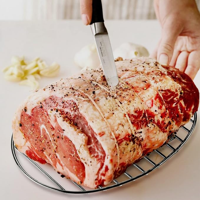 Roasting Rack, Black with Integrated Feet, Enamel Finished, Nonstick, fit for 15 inches oval roasting pan, safety, dishwasher, Great for Basting, Cooking, Drying, Cooling rack. (12.5”x 8.5”)