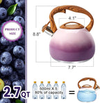 GGC Tea Kettle for Stove Top, 3.1QT/3L Whistling Tea Kettles for Boiling Water Coffee or Milk, Purple Tea Pot with Wood Parttern Handle, Stainless Steel Tea Pot for Home and Kitchen