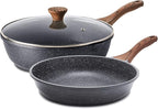 SENSARTE Nonstick Frying Pan Skillets, Swiss Granite Coating Omelette Pans, Healthy Cookware, Free of Intentionally Added PFOA (9.5 Inch Frying Pan and 5QT Saute Pan)