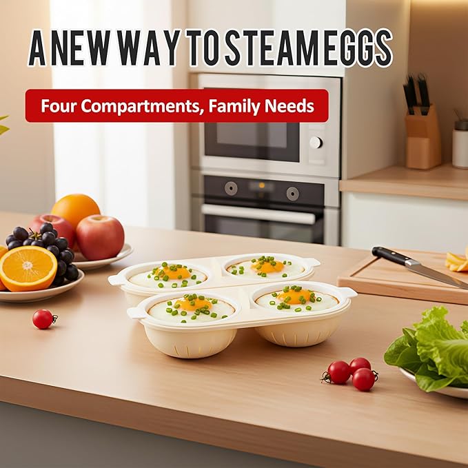 Li&Zhao Microwave Egg Poacher–4 Cavity Eggs Microwave Egg Cooker with Lid, Effortless to Cook and Clean, Perfect for Making Poached Eggs,Dishwasher Safe Double Layer Microwave Boiled Eggs