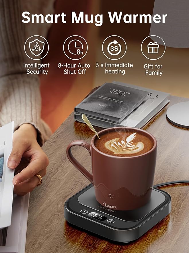 Mug Warmer - 40W Coffee Cup Warmer for Desk with Auto Shut Off, Smart Electric Candle Warmer with 4 Temp & Time Settings, Coffee Gifts for Beverage, Tea, Water, Milk in Home & Office (Black)