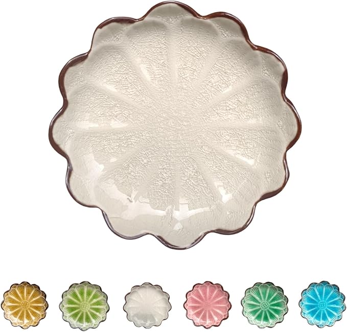 Ceramic Spoon Rest for Stove Top, Flower Cute Spoon Rest for Kitchen Counter, Cooking Spoon Holder for Kitchen Counter, Utensil Rest Spatula Rest Ladle Holder Tong Rest, 1 PC (Ice Cracks, Cream White)