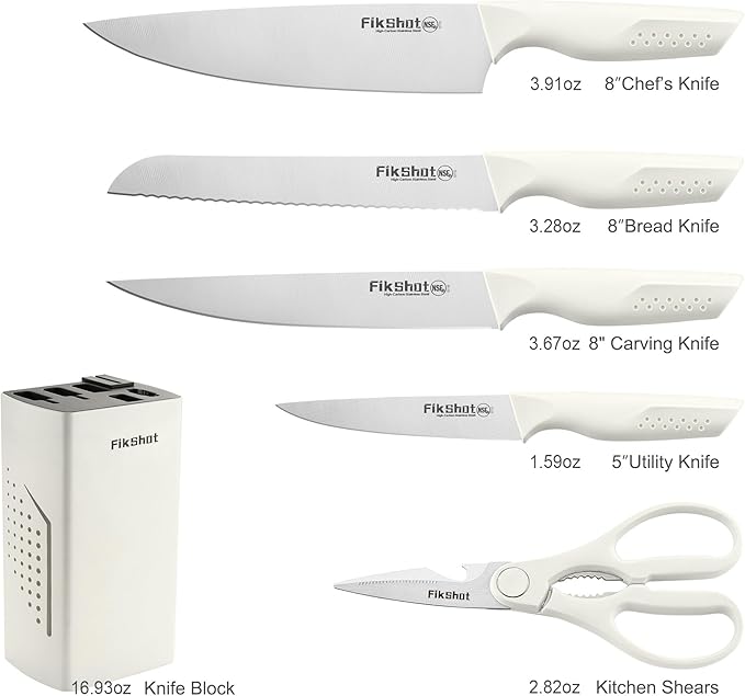 Knife Set, FIKSHOT 6-Piece Kitchen Knife Block Set with & Built-In Sharpener, Dishwasher Safe High Carbon Stainless Steel Blades, Rust-Resistant – Ideal Housewarming Gift
