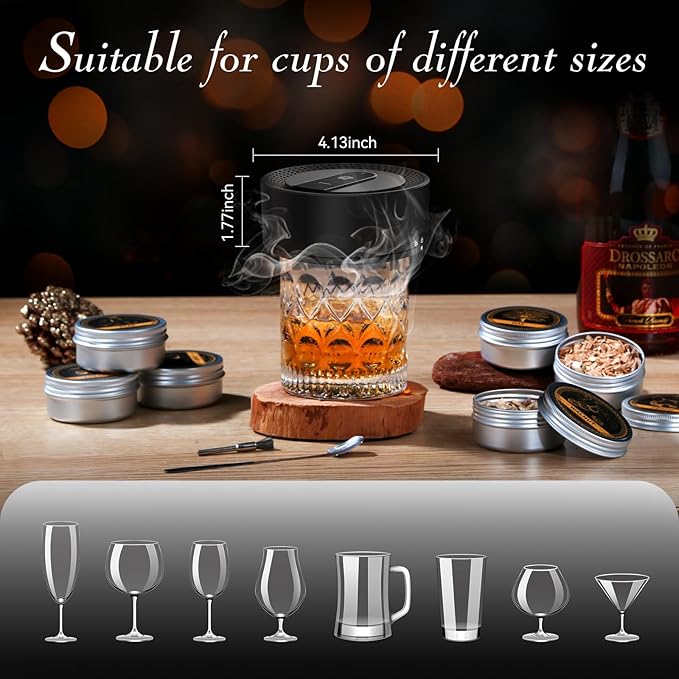 Electric Whiskey Smoker Kit with 6 Flavors Wood Chips, Rechargeable Cocktail Smoker Kit, No Butane Required (Built-in Lighter), Old Fashioned Drink Smoker Kit, Birthday Gifts for Men, Dad, Husband