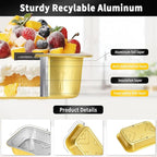 40 Pack 2LB 7.2"×5"×2.2" Gold Heavy Duty Aluminum Foil Pans with Lids 32oz Capacity Foil Food Containers with Lids, Tin Foil Pans with Lids for Baking, Meal Prep, Freezer and Takeout