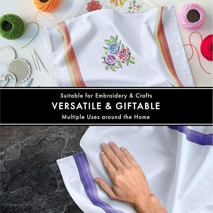 Premium Kitchen Towels (28”x20” - 12 Pack) 100% Natural Cotton Large Dish Cloths | Dish Towels for Kitchen with Hanging Loop, Reusable Cleaning Cloths, Lint Free | Bleach Friendly | Assorted Colors