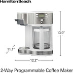 Hamilton Beach 2-Way Programmable Coffee Maker, 12 Cup Glass Carafe And Single Serve Coffee Maker, White with Stainless Steel Accents, 49933
