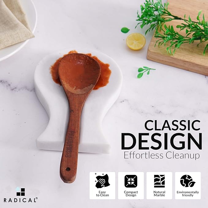 Radicaln Marble Spoon Rest 8" Inches White Handmade Utensil Holder For Kitchen Essentials, Modern Spoon Holder, Kitchen Utensils & Cooking Spoon Rest For Stove Top
