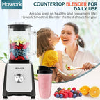 HOWORK Blender for Smoothies, 750W Personal Blender, 56 Oz Glass Jar, 16oz Portable Cups,2+P speed, 3 Functions for Smoothies, Frozen Drinks & Ice Cream,Grey