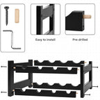 VASMIA Bamboo Wine Rack, 2-Tier Wine Racks Countertop Cabinet Wine Holder Wine Storage Shelf for Pantry Kitchen Bar Black