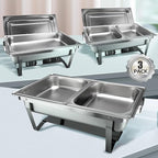 3 Packs Chafing Dish Buffet Set 8QT Stainless Steel with Full Size and 1/2 Size Pans Portable Serve Food Warmer for Catering Parties Wedding Graduation Commercial Events, 5 Pans