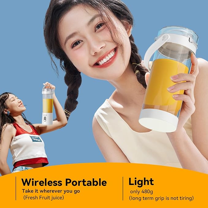 Portable Personal Electric USB Juicer，600ML Mini Blender Portable Blender For Shakes and Smoothies juice，12 Blades Great for Mixing，Compact、Convenient and Versatile (white)