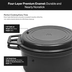 Misen 7 QT Enameled Cast Iron Dutch Oven - Chip-Resistant Enamel Coating - Thick Iron Core For Heat Retention - Large Cooking Surface - Oven Safe, Induction Compatible - Grill and Silicone Lid, Black