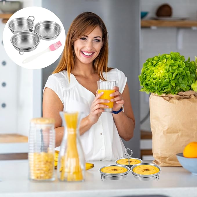 Cabilock 2Pcs Stainless Steel Egg Poacher with Oil Brush Egg Mold Ring for Steaming and Boiling Kitchen Cooking Tool for Indoor Breakfast and Camping