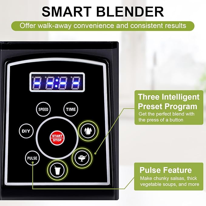 CRANDDI Commercial Blender, 1500W Smart Smoothie Blenders with Digital Touch Screen, 80oz Countertop Kitchen Blender, 3 Pre-Set Programs for Smoothies, Juices, DIY Function, Self-Cleaning K85TS (Grey)