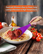 Cooking Spoon for Nonstick Cookwares, Great for Cooking and Serving Sturdy BPA-Free Matte Silicone, Wood Handle Spoon for Mixing, Scoop, and Scrape (BERRY)