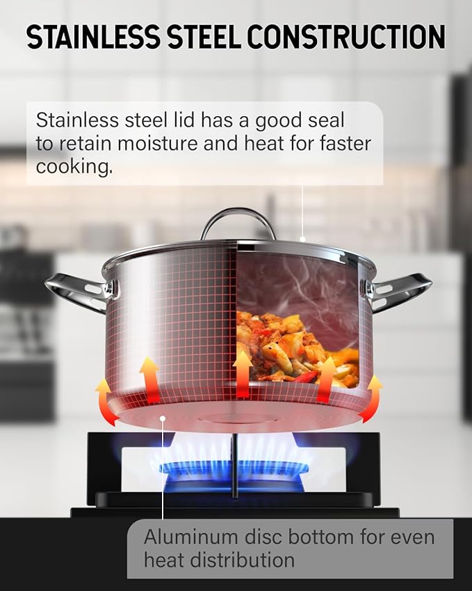 Cooks Standard 18/10 Stainless Steel Stockpot 6-Quart, Classic Deep Cooking Pot Canning Cookware Dutch Oven Casserole with Stainless Steel Lid, Silver