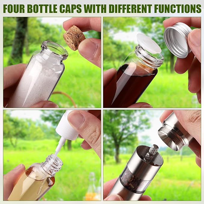 TOBWOLF Portable Spice Bag for Travel, Camping Spice Kit with 8 Jars, 2 Salt/Pepper Grinders, 1 Oil Spray, Foldable Canvas Seasoning Storage Bag, Condiment Container Set for Outdoor Picnic BBQ - Green