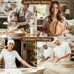 Wood Pulp Banneton Bread Proofing Basket Set, 9" 2.2LB Round Sourdough Banneton Basket Kit, Sourdough Bread Making Tool Baking Supplies with Proofing Bowl, Cover, Dough Whisk, Lame, Scraper