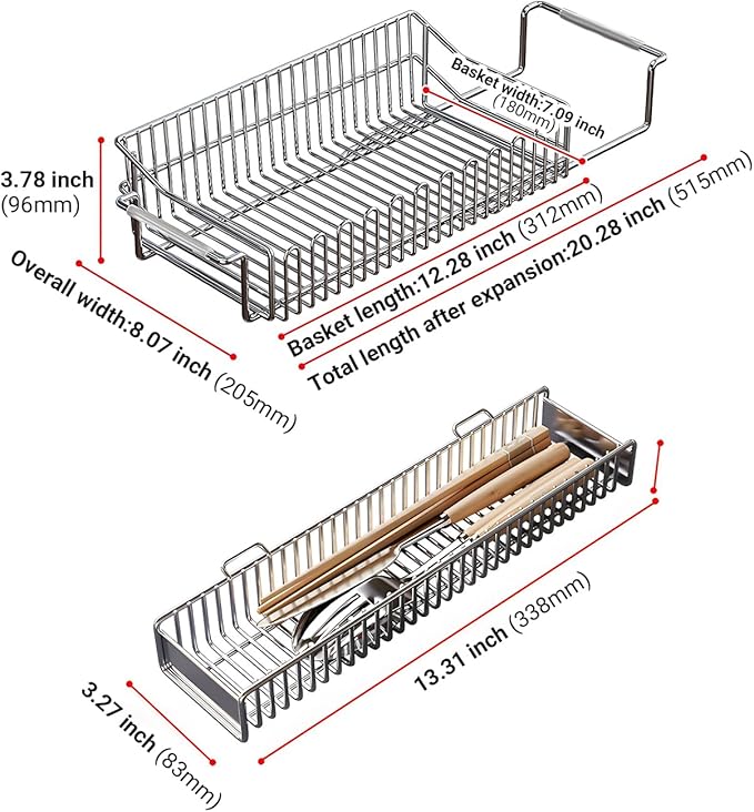 304 Stainless Steel Extendable Drainage Basket - Perfect for Fruit, Vegetables, and Dishes - Corrosion-Resistant, Space-Saving, and Versatile