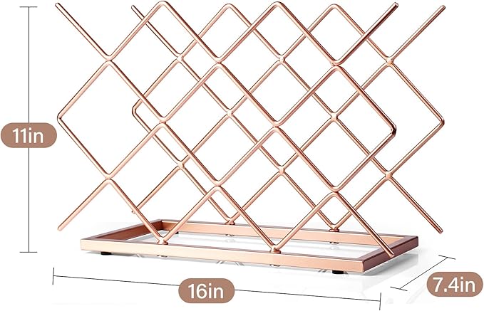 Countertop Wine Rack - 10 Bottle Freestanding Modern Rose Gold Metal Small Wine Rack - Tabletop Wine Holder Stand for Cabinet, Pantry, Wine Bottle Storage…