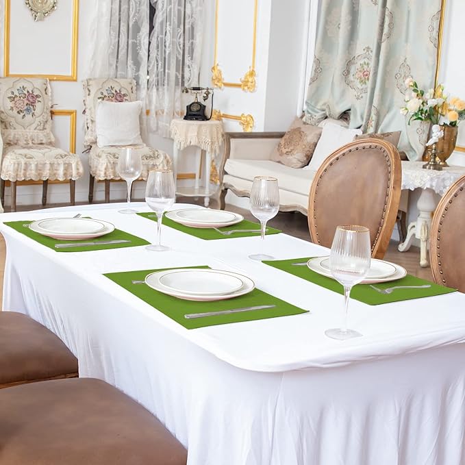 Linen Placemats Set of 8, Machine Washable, Heat Resistant, Wrinkle Free, Thick Polyester Kitchen Place Mats for Dining Table (Green)
