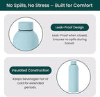 NOBL Stainless Steel Water Bottle,17 oz, 500 ml, Double Wall Vacuum Insulation, Sealed Bottle Keeps Drinks Cold 24 Hrs & Hot 12 Hrs, Leak Proof, Fits Noble Carry-On Cup Holder - Baby Blue
