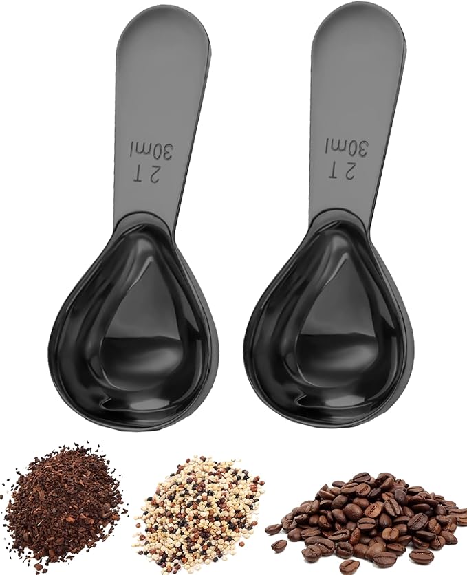 Coffee Scoop 30ml 2PCS, 2 Tablespoon Measuring Spoons, Ergonomics Design Coffee Scooper Stainless Steel Manufacture，Coffee Scoop for Ground Coffee Protein Powder Sugar Cereal (Black, 2 tbsp-30ml)