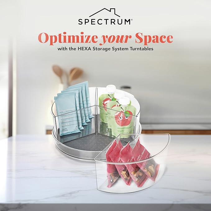Spectrum Lazy Susan Organizer, Hexa 3 Divider with Removable Bins 11" - Lazy Susan Turntable for Cabinet, Refrigerator, Pantry, Table, & Shelf - Rotating & Spinning Pantry Organization & Storage