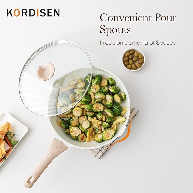 Kordisen Ceramic Nonstick Frying Pan Skillet Set with Lid, 3 Piece Ceramic Pans for Cooking Non Toxic, Healthy Induction Cookware, Stay-Cool Handle, PFOA & PFAS Free (9.5 Inch, 11 Inch, 12.5 Inch)