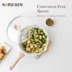 Kordisen Nonstick Ceramic Frying Pan with Lid, 12.5 Inch Ceramic Large Skillet with Lid, Healthy Non Toxic Cooking Pan, Stay-Cool Handle, Induction Compatible, PFOA & PFAS Free, White