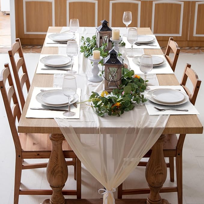 Linen Placemats Set of 8, Machine Washable, Heat Resistant, Wrinkle Free, Thick Polyester Kitchen Place Mats for Dining Table (White)