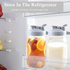 Mason Jar Pitcher With Pour Lid 32 Oz Glass Breast milk Storage Jug 1 Quart Wide Mouth Glass Tea Pitcher With Handle Creamer Container For Fridge Juice, Cold Brew Coffee,Lemonade,Beverage 2 Set