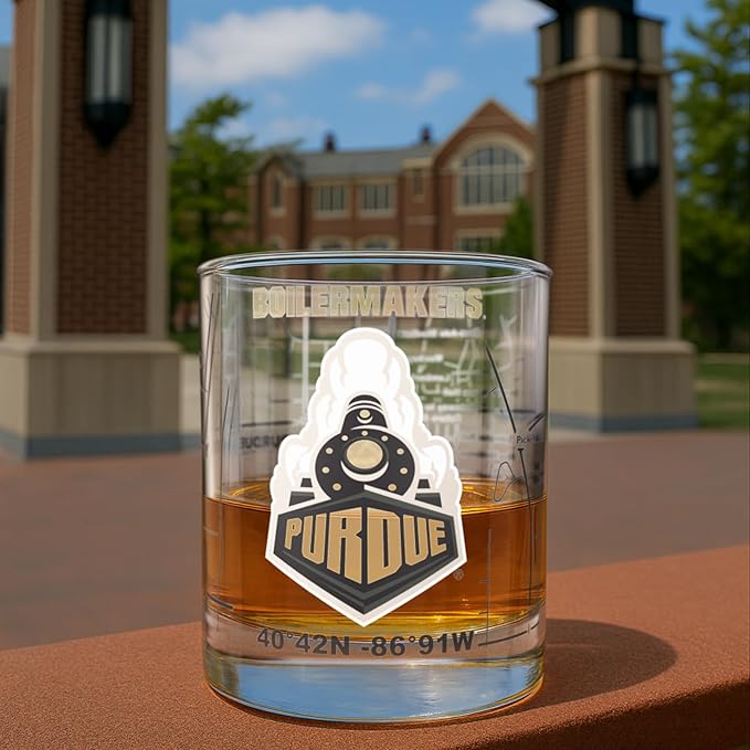 Greenline Goods – University of Purdue Boilermakers College Whiskey Glasses (Set of 2), 10 oz – Full-Color Logo + Campus Map