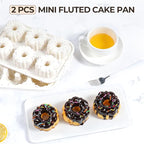 Mini Fluted Tube Cake Pans for Baking with Metal Reinforced Frame, 2Pcs Silicone 6-Cavity Mini Flan Molds, Nonstick Baking Mold for Cupcake, Brownie, Donuts, Cornbread, Jello