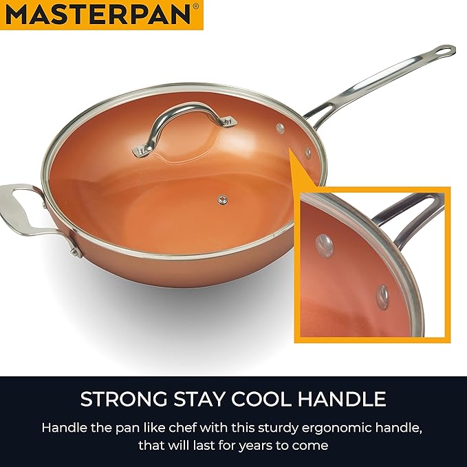 MasterPan Copper tone 12-inch Ceramic Non-stick Wok with Lid