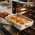 ACMLIFE Ceramic Casserole Dish for Oven, Floral Baking Dishes for Oven Lasagna Pan, Large Baking Dish with Handles, Durable and Oven Safe Pan, for Roasting and Baking, Gift Packaging 2 Pcs Set(13"x8"+10.3"x6.3") (Sunflower)