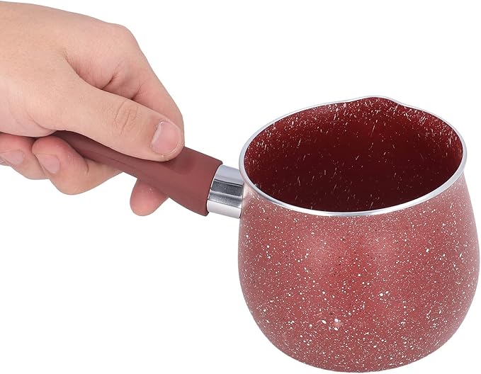 Milk Pan, 10cm Dia Nonstick Saucepan with Pour Spouts Aluminum Alloy Sauce Pan Enameled Inside Coating Small Soup Pot with Single Handle for Coffee Butter Chocolate (Red)