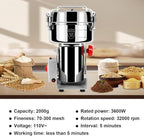 Grain Mill Grinder Electric Flour, 2000g Corn Fine Powder Rice Grinder Wheat Mill for Home Kitchen Commercial Stainless Steel Spice Food Pepper Coffee Beans (Swing Type)