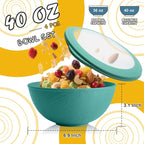 40 OZ Wheat Straw Bowls with Lids Set, 4 PCS Unbreakable Salad Bowls with Lid, Alternative Plastic Food Containers with Lids for Lunch, Microwave & Dishwasher Safe Kitchen Bowl Set, Green