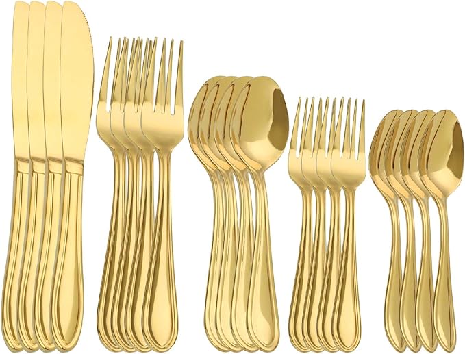 Gold Silverware Set, 30 Piece Flatware Cutlery Set for 6,18/0 Stainless Steel Utensils,Mirror Polished Modern Tableware for Home & Kitchen Dining Wedding, Party
