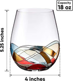 Bezrat Stemless Wine Glasses Set of Two | Hand Painted Large Premium Red and White Wine glasses | Lead-Free Crystal | Essential Wine Gift | 18 Ounces (Red)
